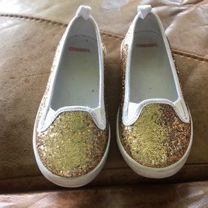 Girls 10 Gymboree gold glitter slip ons